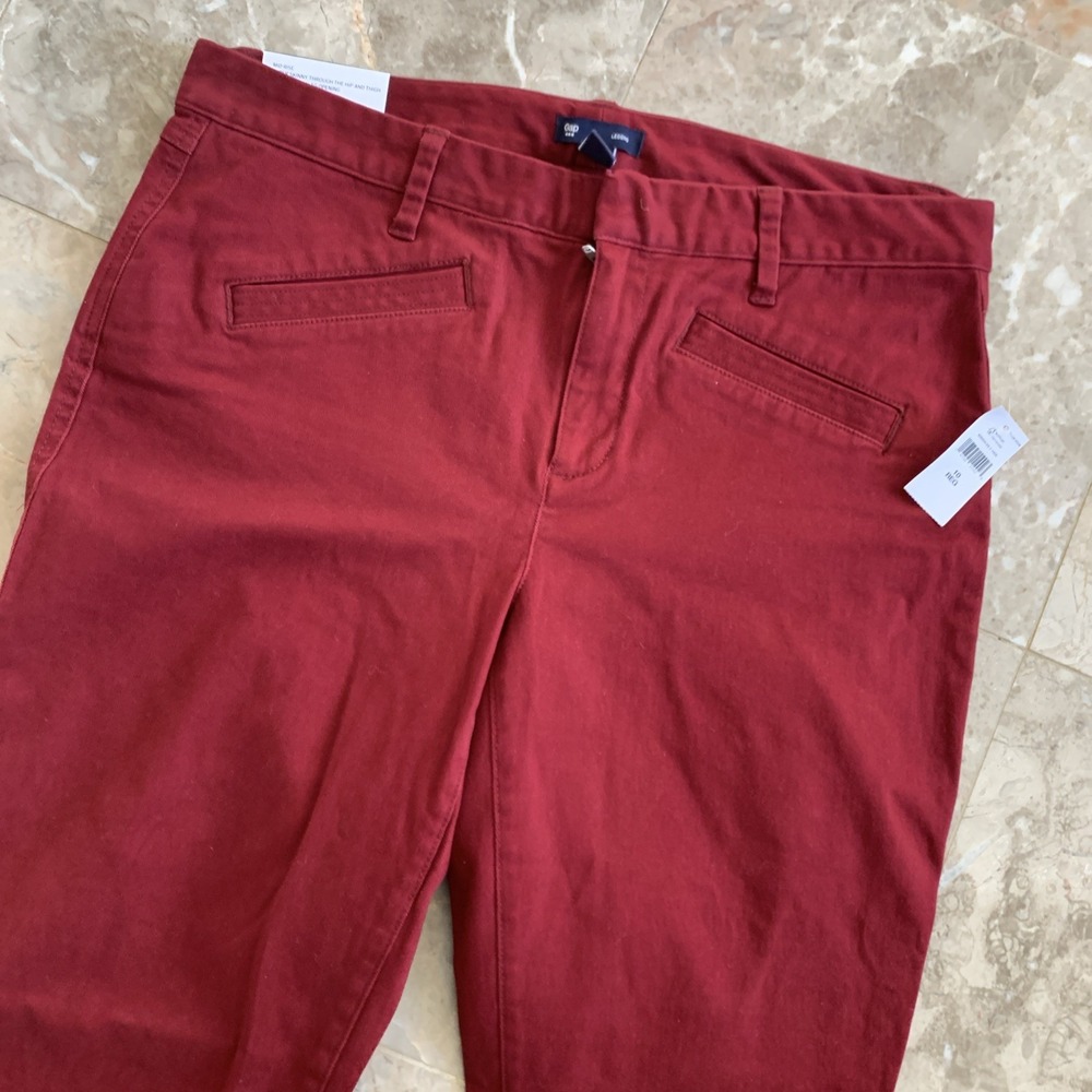 GAP‎ Stretch Mid Rise Super Skinny Leggings Pants Womens 10R Zip Ankle Burgundy